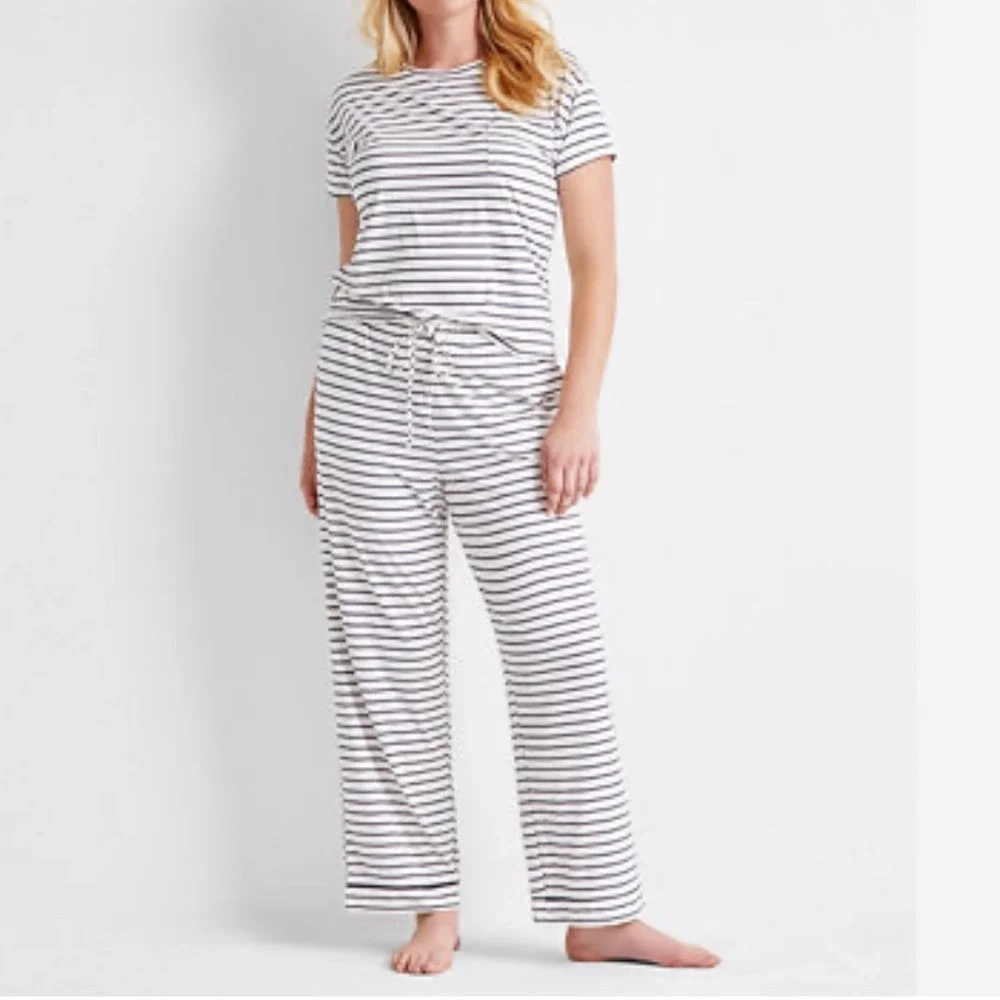 State of Day Intimates Fluid Knit Pajama Set Large Stripe Tencel Modal 2pc NWT